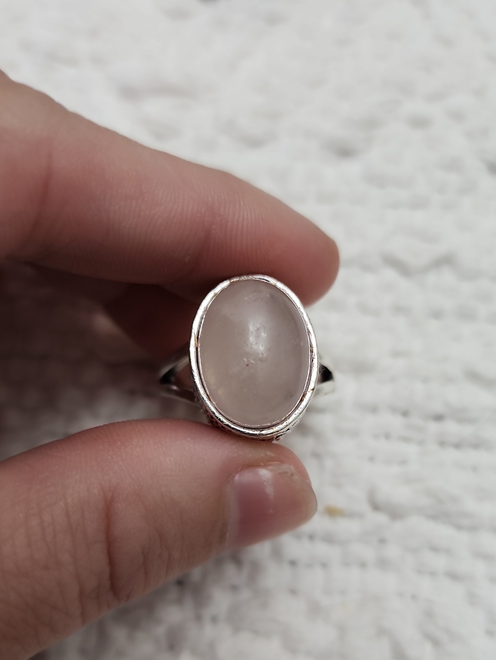 1pc Oval Rose Quartz Ring, 1pc Fashionable Single Gemstone Ring, Mothers Day